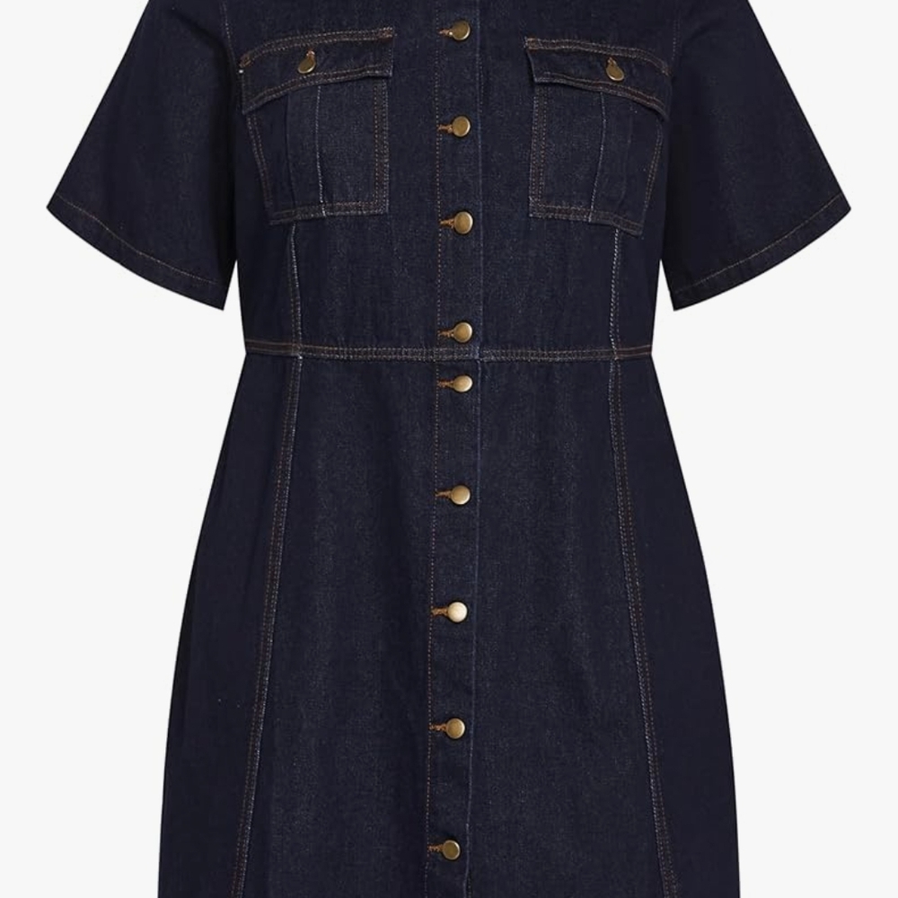 City Chic Dark Denim Button-Up Dress - Picture 4 of 7